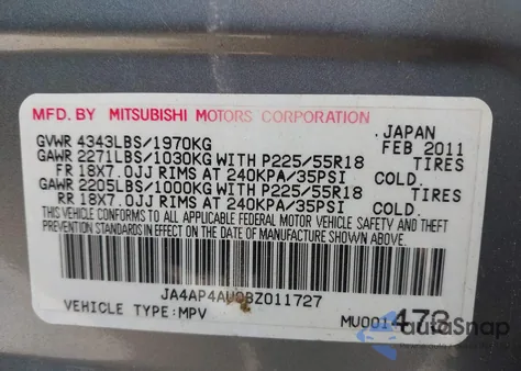 2011 Mitsubishi Outlander Sport Se z USA, uszkodzony, nr VIN JA4AP4AU0BZ011727